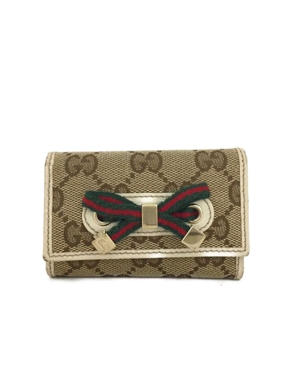 GUCCI Logo Canvas Leather 6 Key Ring Case - Picture 1 of 8